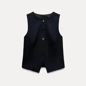 NWT ZARA TAILORED VEST NAVY VEST